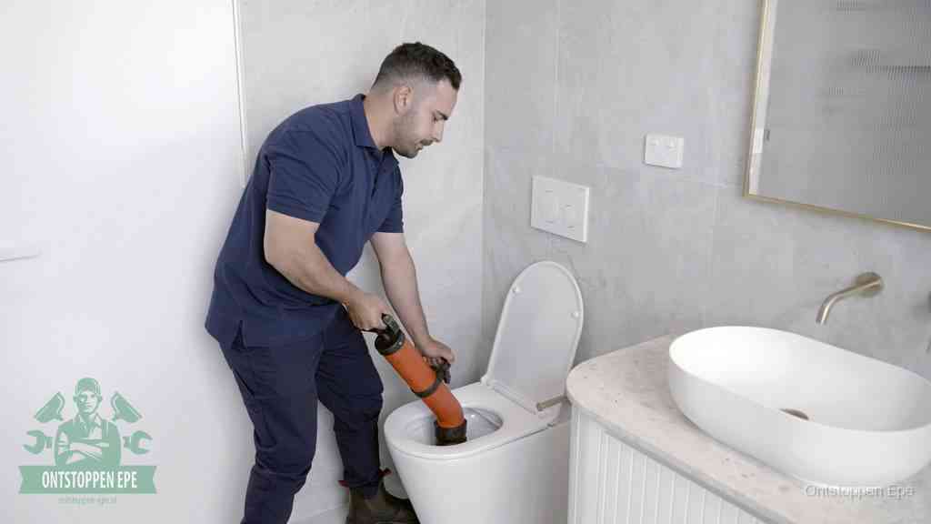 Een wc wordt met een handmatige ontstopper losgepompt, een verstopt toilet zelf ontstoppen met huismiddelen in Epe
